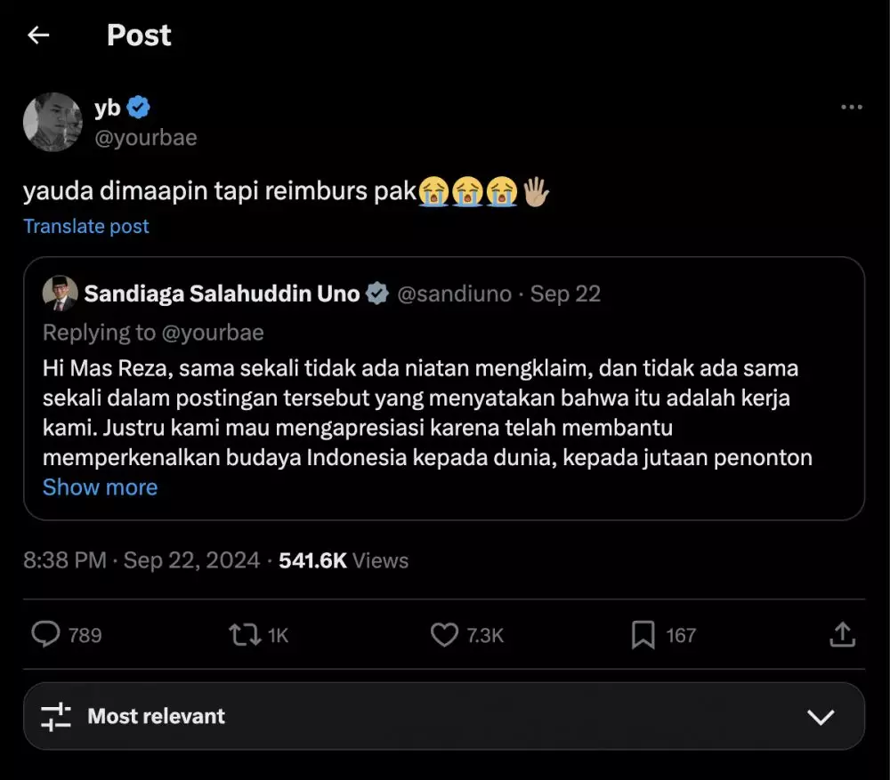 Reza Arap minta reimburse © 2024 X Reza Arap minta reimburse © 2024 X