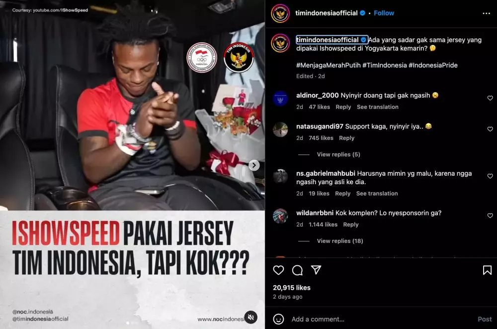 IShowSpeed disebut pakai jersey KW © 2024 Instagram IShowSpeed disebut pakai jersey KW © 2024 Instagram