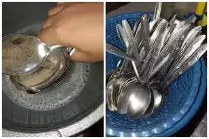 5 Menit langsung kinclong, ini cara bersihkan sendok kusam dalam jumlah banyak tanpa digosok satu-satu