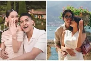 Bak adegan di film romantis, intip 6 beda gaya Alyssa Daguise dan Amanda Rawles dilamar di Lake Como