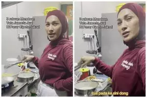 Cara Tata Janeeta masak mendoan di warung sendiri, gorengan tempe keringnya bikin salah fokus