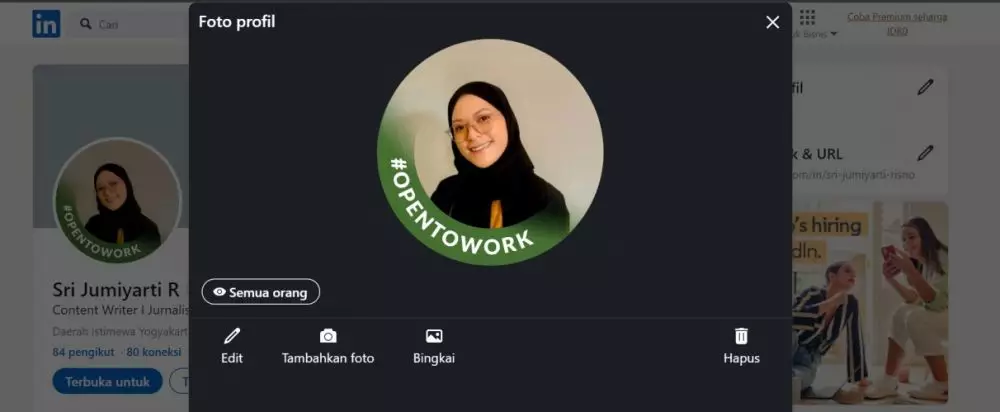 Anies Baswedan pasang tanda open to work di linkedIn © 2024 brilio.net