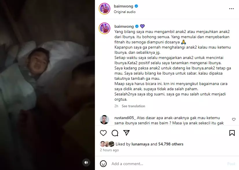 Baim Wong tepis tudingan jauhkan anak © Instagram