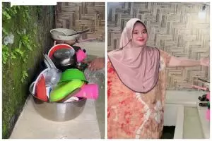 Dapur wanita ini berkonsep unik, tempat cuci piring bukan di wastafel dan tanpa kran