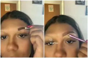 Cewek ini pakai alat nyeleneh untuk gambar alis, hasilnya rapi bak hasil tangan MUA profesional