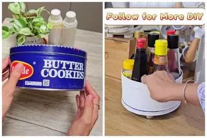Bisa berputar bak rotating tray, ini cara membuat wadah botol bumbu dan saus estetik dari barang bekas