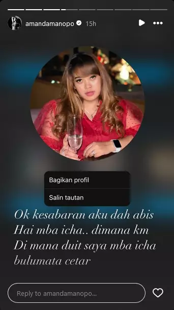 cerita Amanda kena tipu ratusan juta © 2024 Instagram