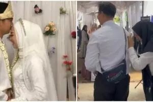 Viral momen pengantin rela 'kabur' dari resepsi pernikahan demi ikuti tes CPNS, aksinya bikin ngakak