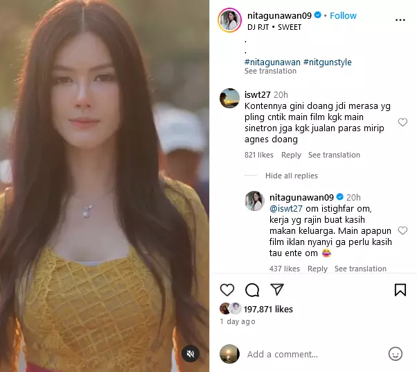 Nita Gunawan disindir netizen © 2024 Instagram Nita Gunawan disindir netizen © 2024 Instagram