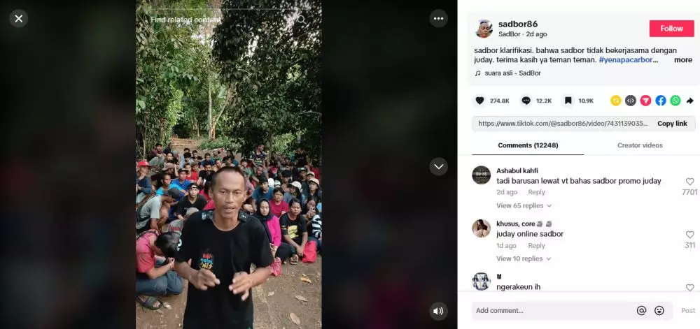 Runtunan Gunawan Sadbor viral hingga ditangkap polisi © 2024 TikTok Runtunan Gunawan Sadbor viral hingga ditangkap polisi © 2024 TikTok