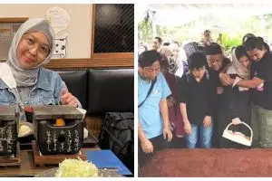 Tangis haru Ezra Mandira putra Dina Mariana saat prosesi pemakaman