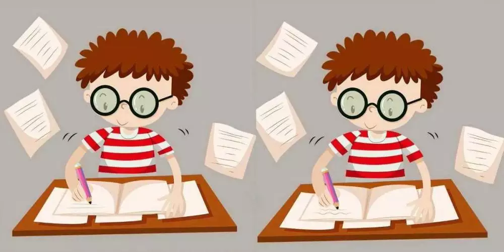 perbedaan di antara gambar tulisan anak laki-laki berbagai sumber