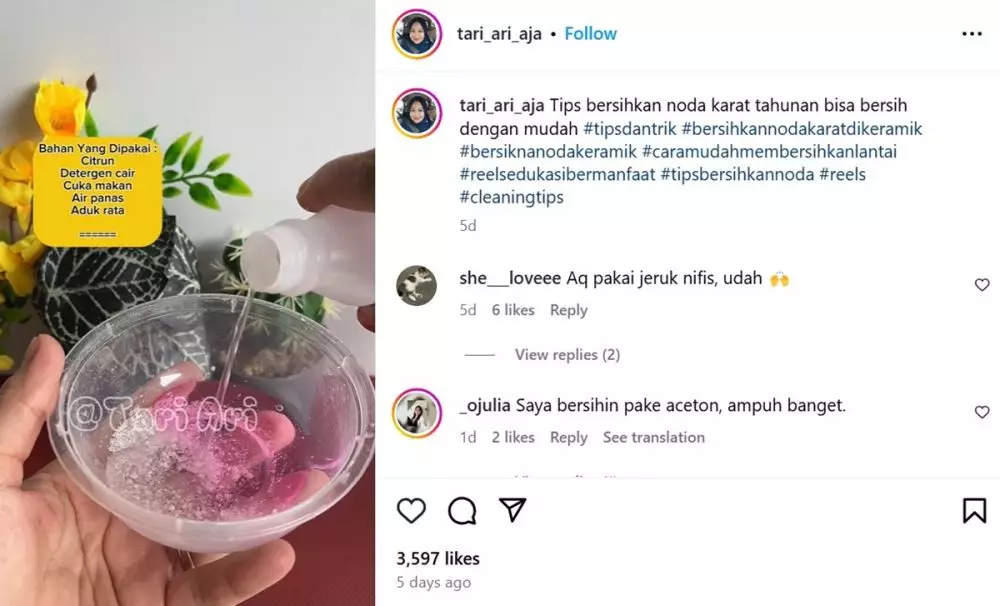 cara bersihkan noda karat di lantai © Instagram