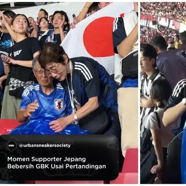 Momen viral suporter Jepang bersihkan GBK usai pertandingan, aksinya bikin angkat topi