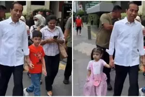 Momen Jokowi nonton timnas Indonesia bareng cucu di tribun, jersey Jan Ethes bikin salah fokus