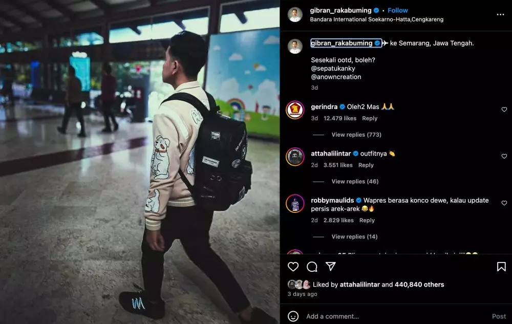 Gibran ke Semarang naik pesawat ekonomi © 2024 Instagram