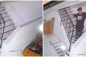 Desain tangga rumah ini menantang abis, yang lewat harus hati-hati, salah pijakan nyawa taruhannya