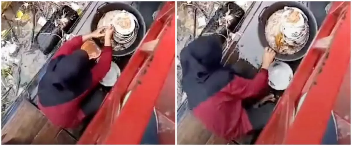 Momen wanita cuci piring pakai air sungai penuh sampah ini penampakannya bikin nafsu makan auto hilang