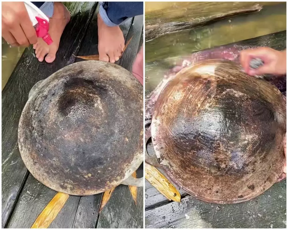 cara bersihkan pantat wajan berkerak tebal © Facebook