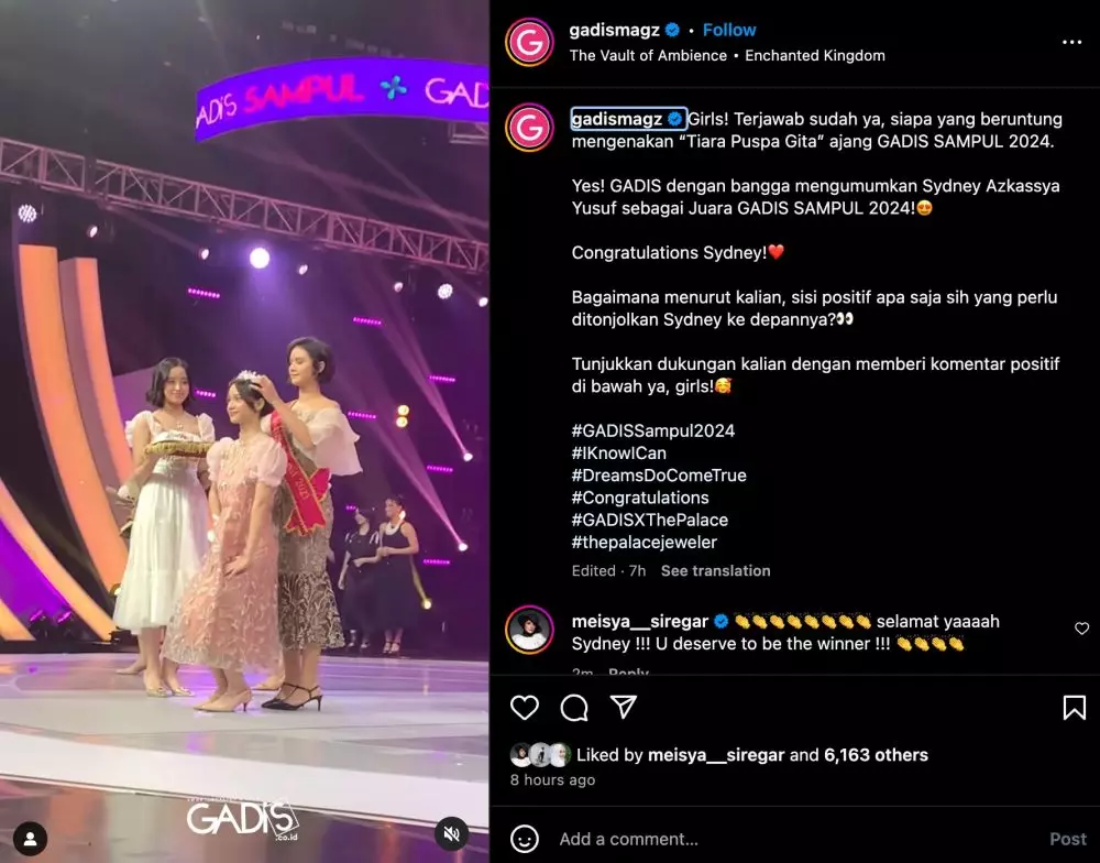 Sydney menang Gadis Sampul © 2024 Instagram