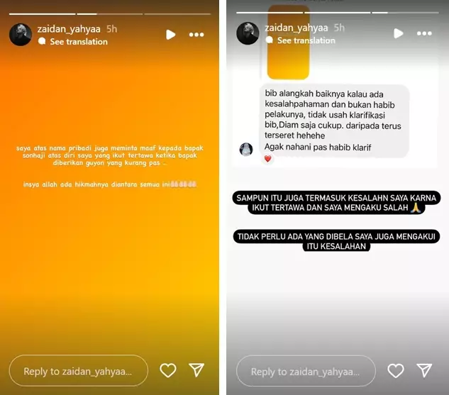habib zaidan yahya minta maaf ikut tertawa  © 2024 Instagram