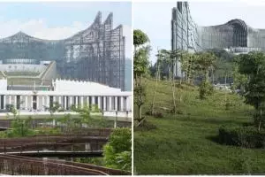 Viral potret Istana Presiden di IKN malam hari usai hujan, suasananya disebut seram bak di Gotham City