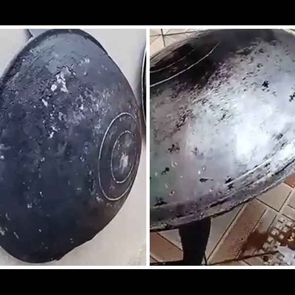 Tak perlu pakai cuka, ini cara meluruhkan kerak gosong di pantat wajan jadul cuma pakai 3 bahan dapur