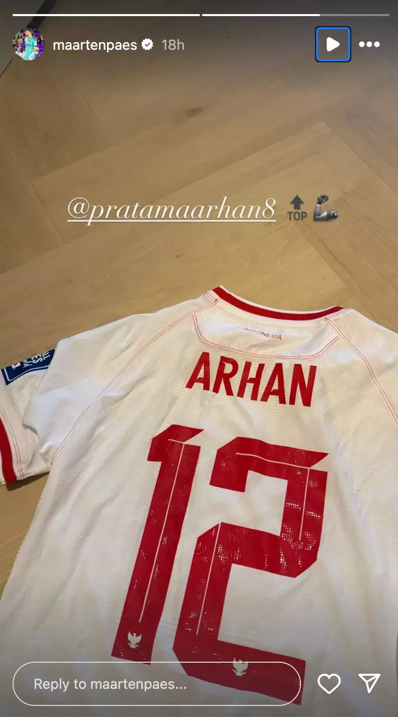 Reaksi Maarten Paes lemparan jarak jauh Arhan © 2024 Instagram