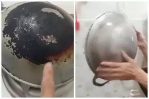 Bukan dioles baking soda dan cuka, ini trik basmi kerak tebal di pantat wajan jadul tanpa disikat kuat