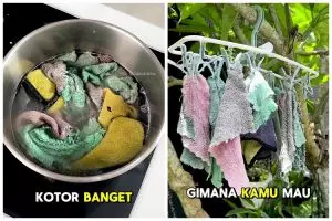 Jangan cuma direndam, begini trik cuci lap dapur berminyak dan bau apek andalkan 3 bahan dapur