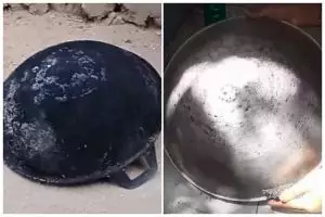 Trik jitu menghilangkan kerak gosong yang tebal di pantat wajan, cuma pakai 3 bahan pembersih