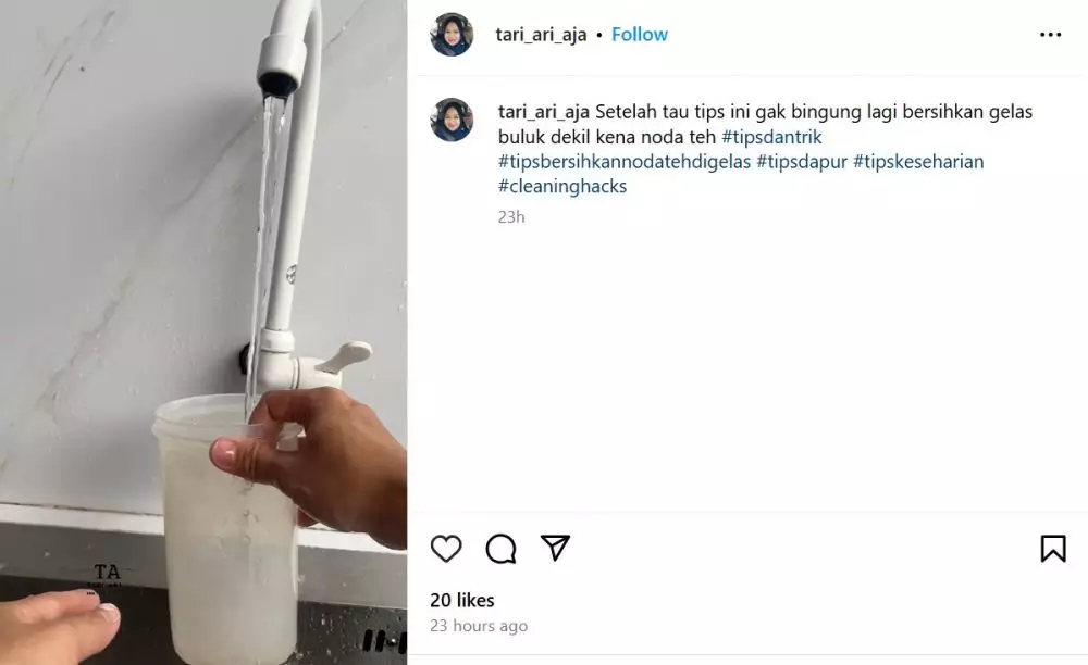 Cara bersihkan kerak teh di gelas plastik © Instagram Cara bersihkan kerak teh di gelas plastik © Instagram