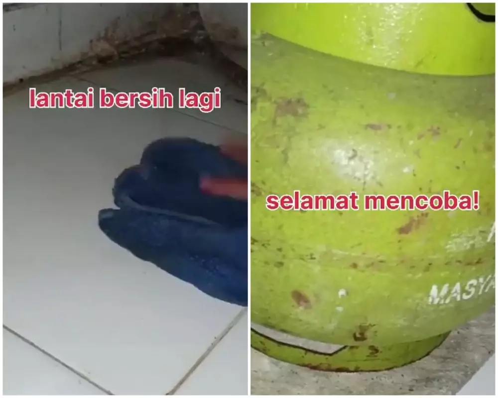 trik hilangkan noda karat bekas tabung gas di lantai © YouTube trik hilangkan noda karat bekas tabung gas di lantai © YouTube