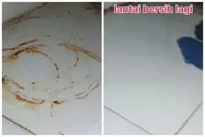 Trik hilangkan noda karat bekas tabung gas di lantai keramik pakai 2 bahan dapur, cuma butuh 10 menit