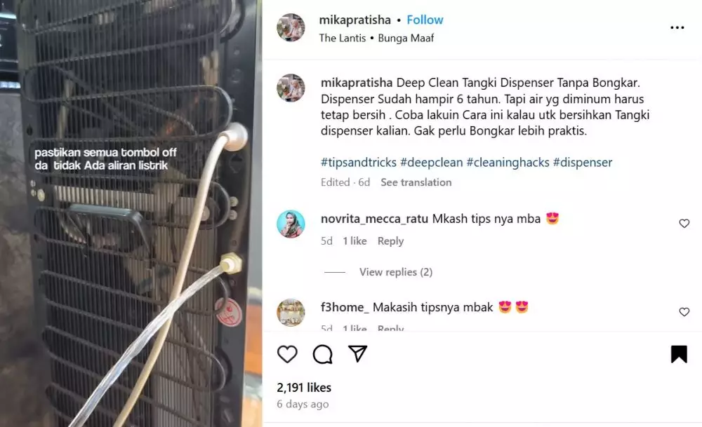 cara mudah bersihkan tangki dispenser © Instagram