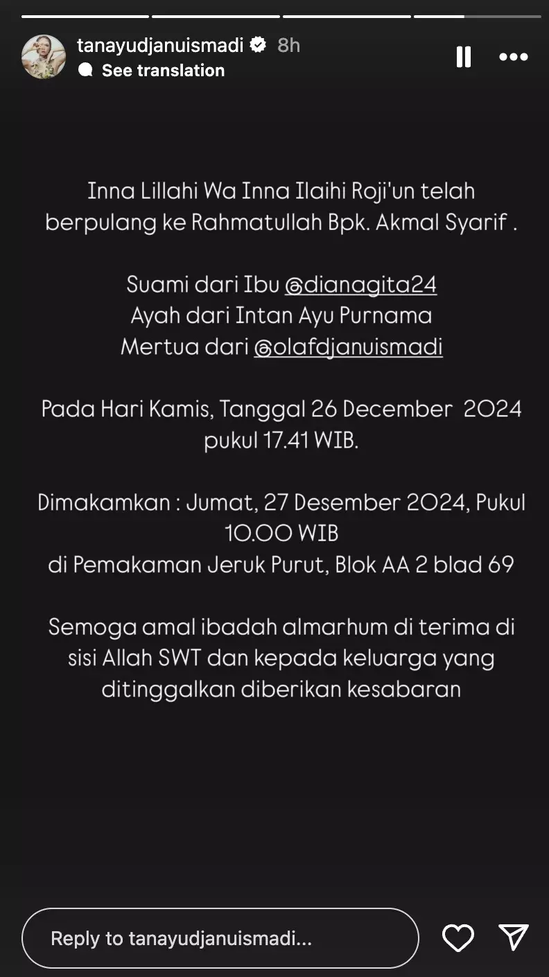 Ayah Intan Ayu meninggal dunia © 2024 Instagram Ayah Intan Ayu meninggal dunia © 2024 Instagram