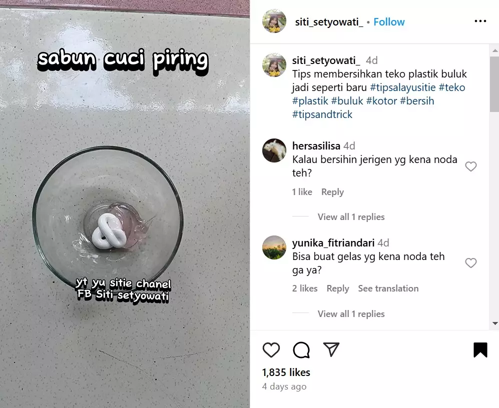 cara basmi kerak teh di teko plastik © Instagram