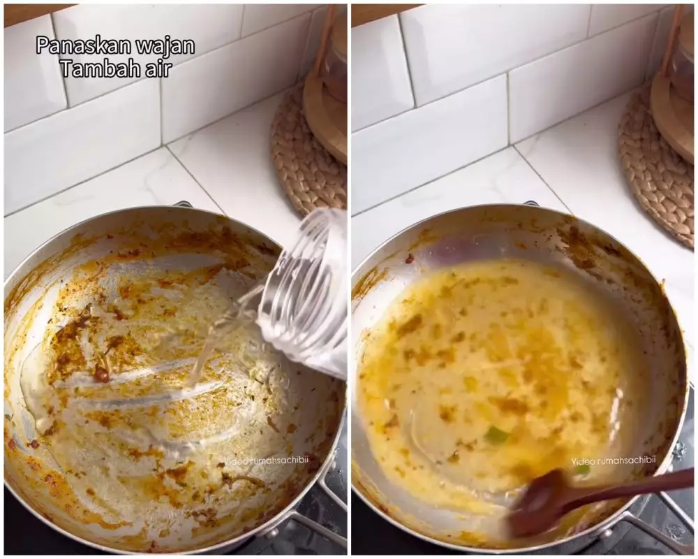 cara hilangkan kerak makanan mengering di wajan © Instagram