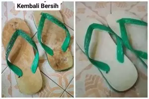 Jangan beli baru, ini cara bersihkan sandal dekil berjamur supaya putih lagi pakai 1 bahan dapur