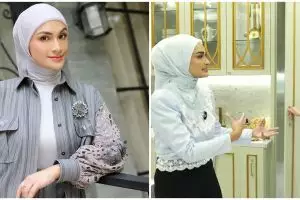 Lahan rumah menyatu dengan orang tua, 11 potret interior dapur Putri Zulkifli Hasan bernuansa emas