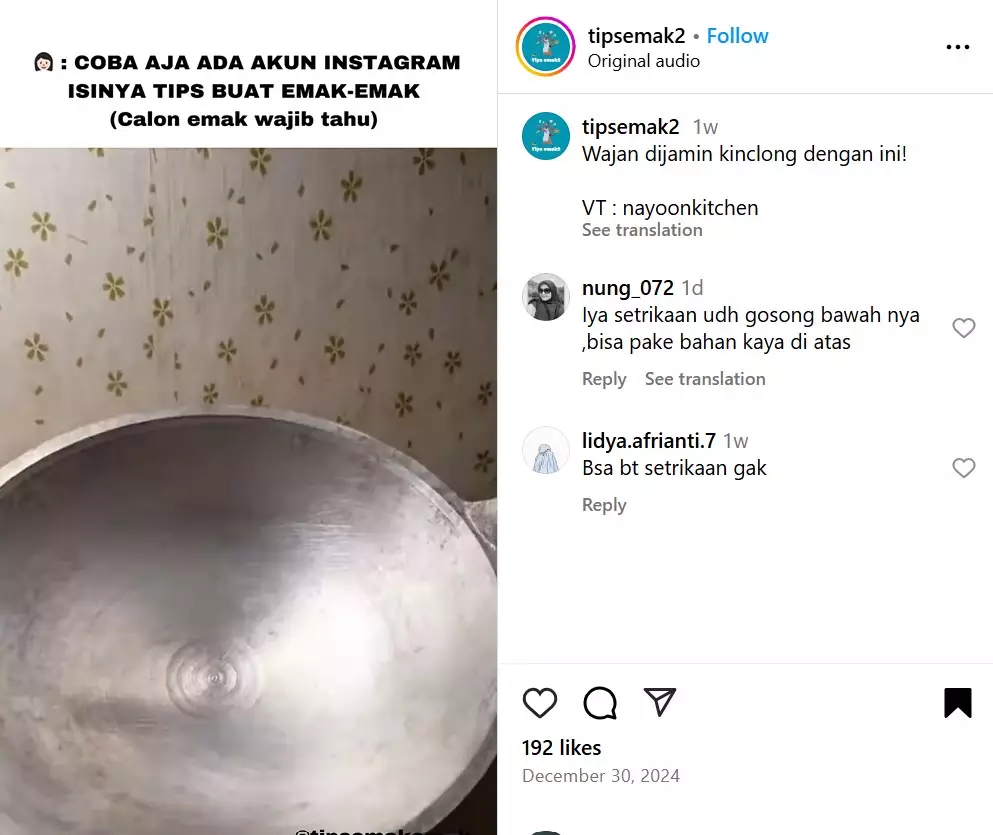 cara bersihkan noda gosong di wajan jadul © Instagram