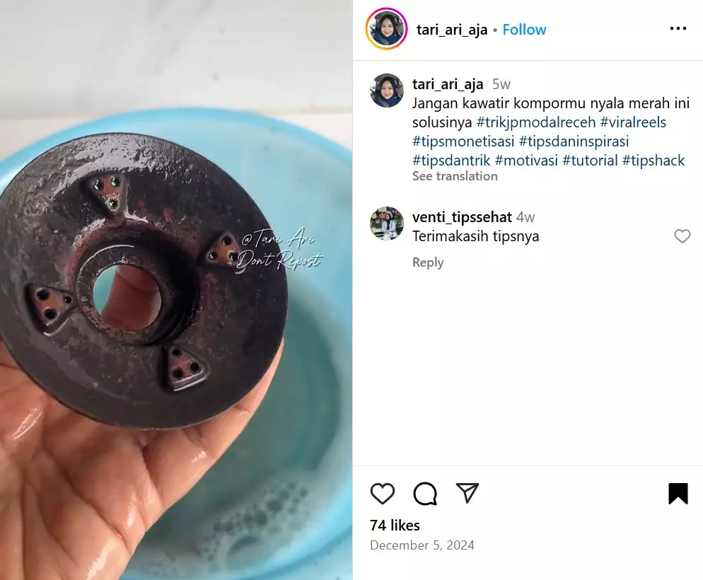 Cara atasi api kompor kecil dan merah agar biru © Instagram Cara atasi api kompor kecil dan merah agar biru © Instagram