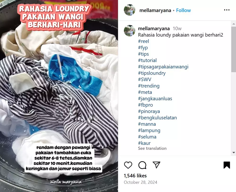 rahasia baju selalu wangi © Instagram