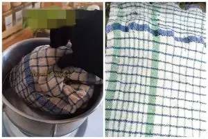 Trik mengembalikan lap dapur kumal dan berminyak jadi bersih lagi cuma pakai 1 bahan dapur