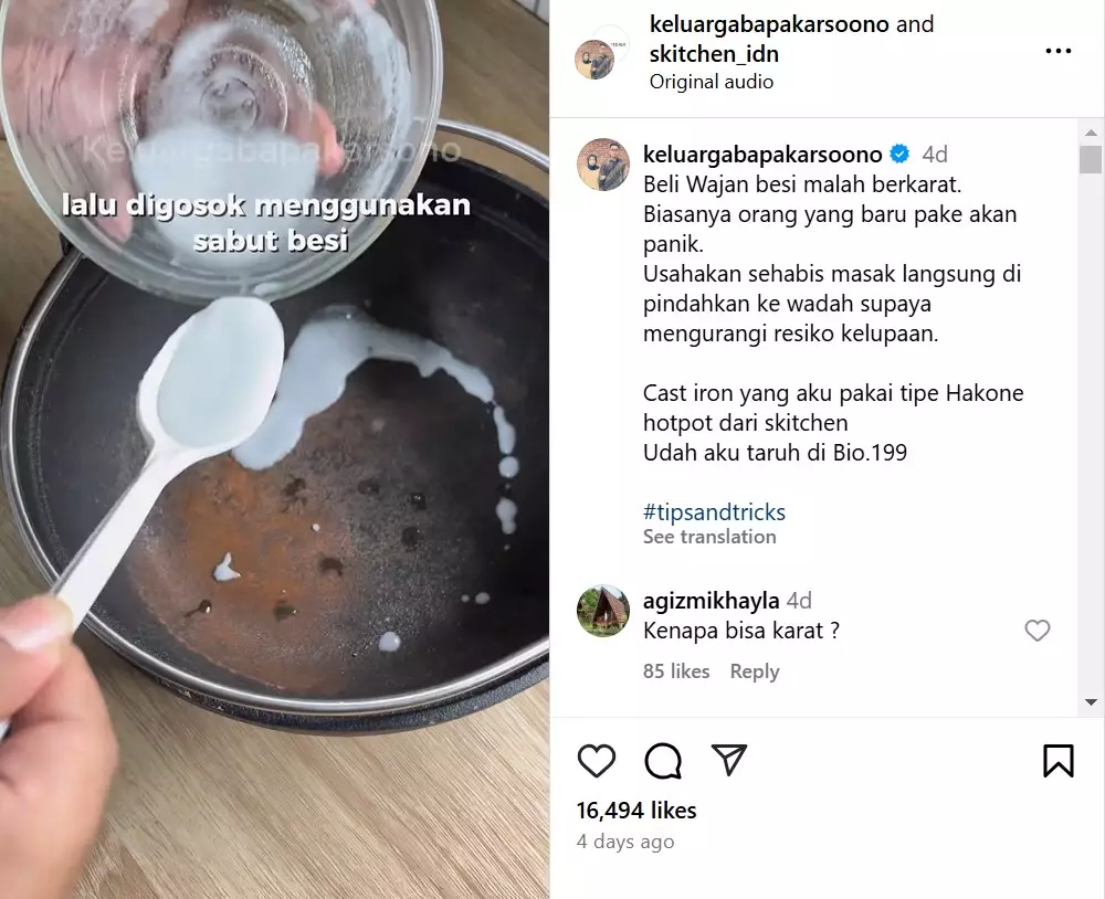 Wajan besi malah berkarat © Instagram Wajan besi malah berkarat © Instagram