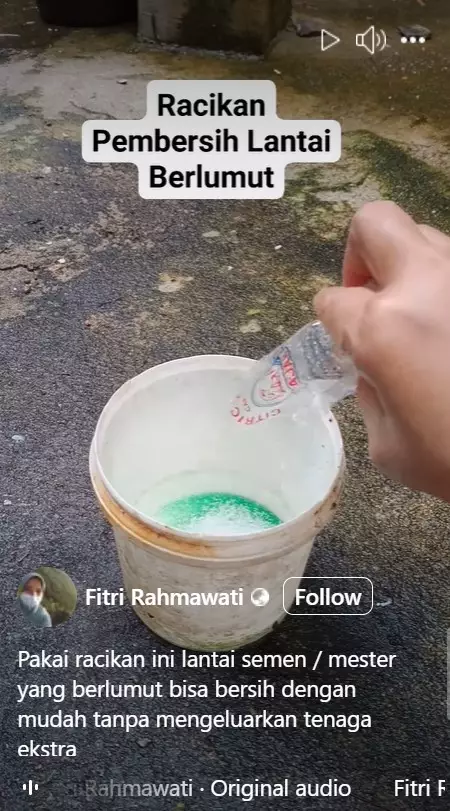 cara bersihkan lumut tebal di lantai semen © Facebook