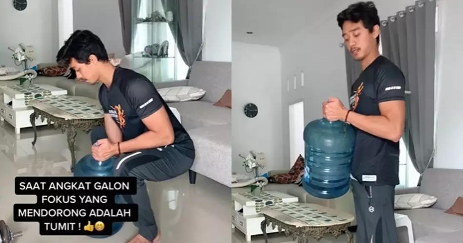Cara jitu mengangkat galon © TikTok