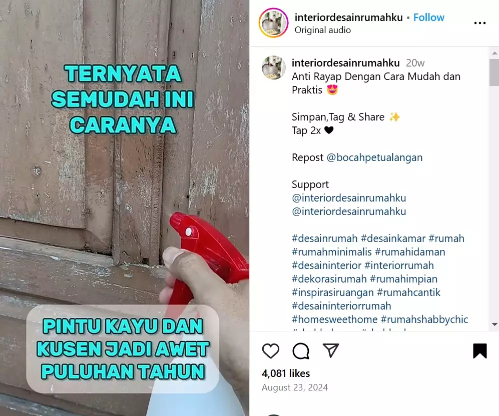Pintu kayu jadi awet puluhan tahun © Instagram