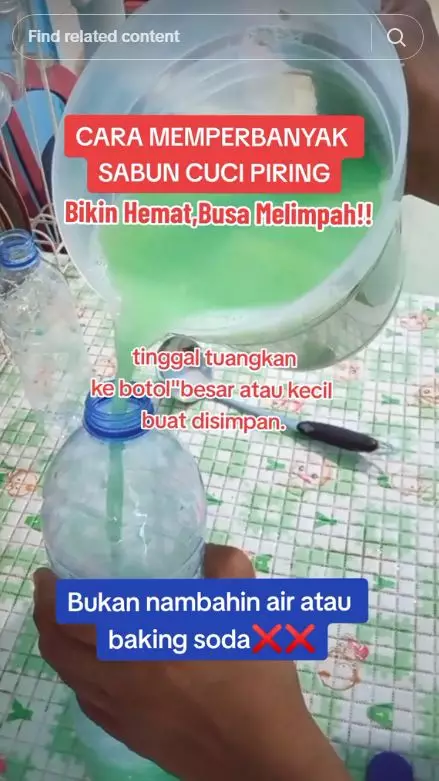 trik memperbanyak sabun cuci piring agar tetap kental © TikTok