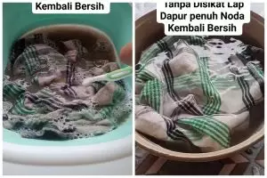 Tanpa disikat sitrun, lap dapur dekil dan bau apek bisa kembali bersih cuma direndam 2 bahan dapur ini